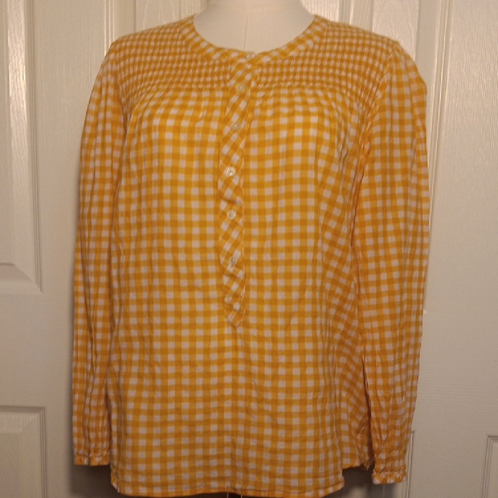 J. Crew Gingham Pleated Bib Popover Blouse